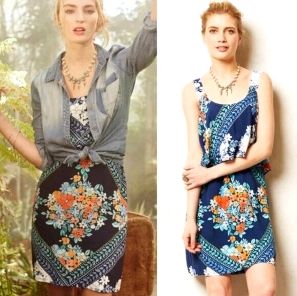 Floral Blue and Orange Women's Dress